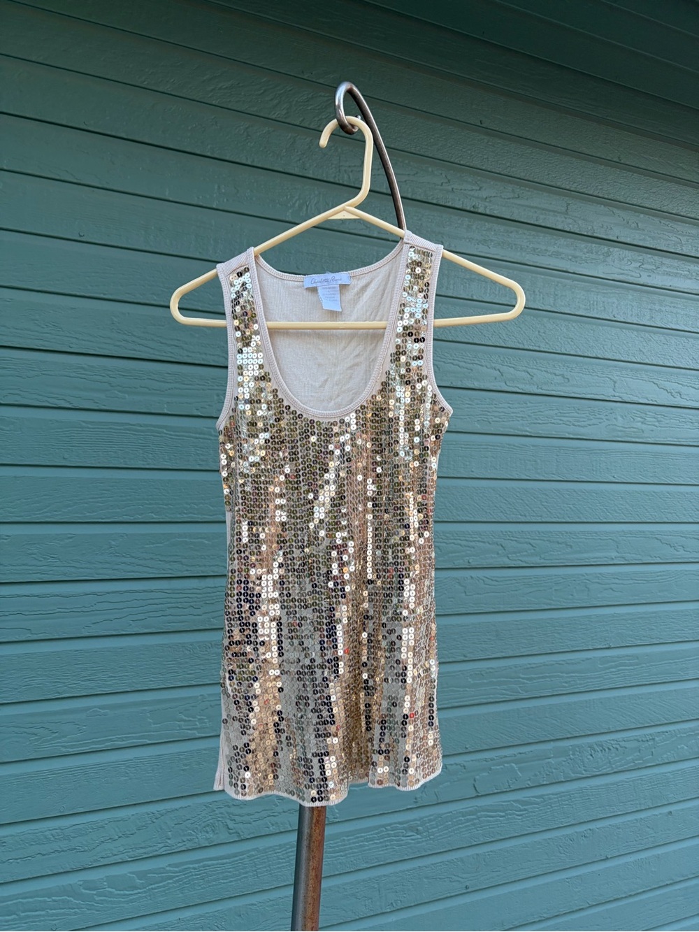 Sequin Scoop Neck Tank Top - Gold
